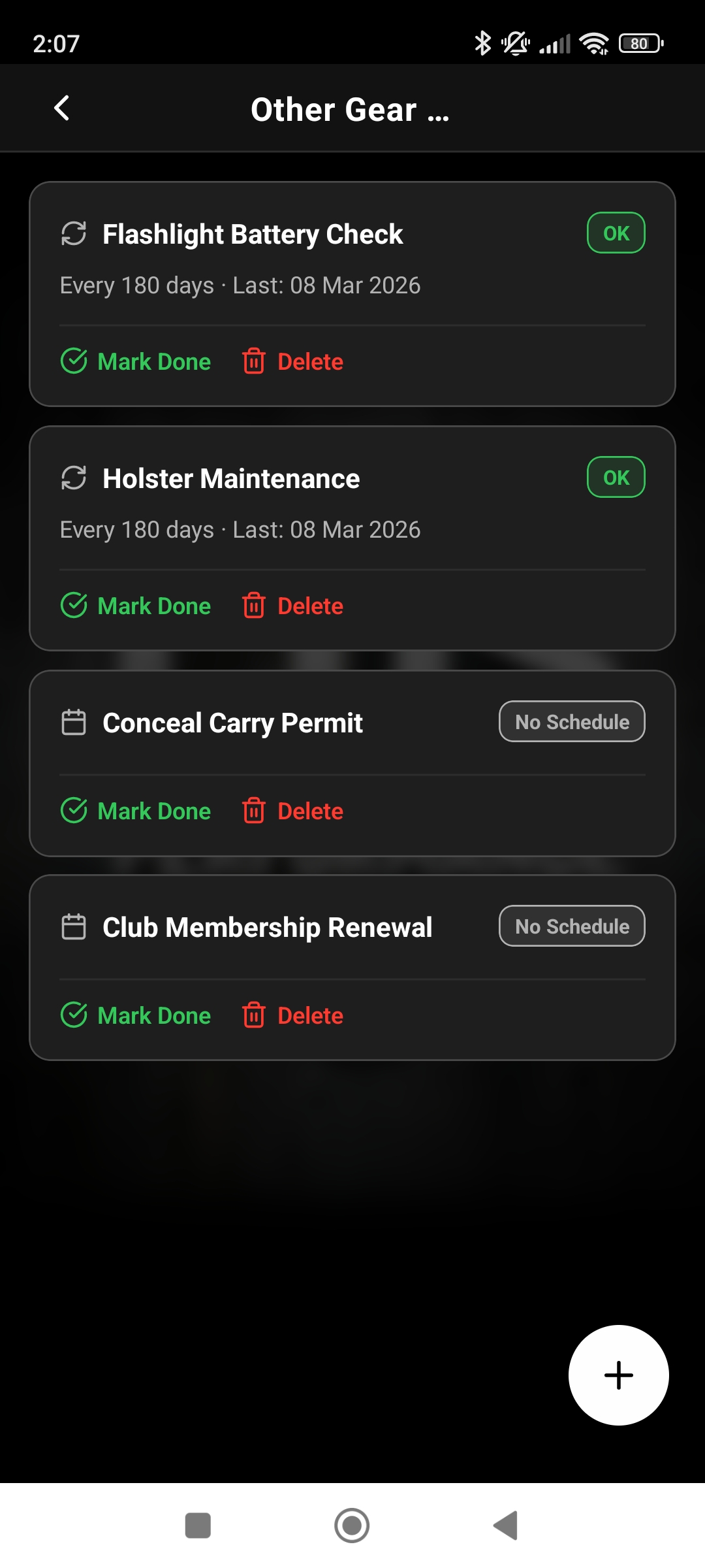 Gear maintenance and medical supply expiry reminder notifications
